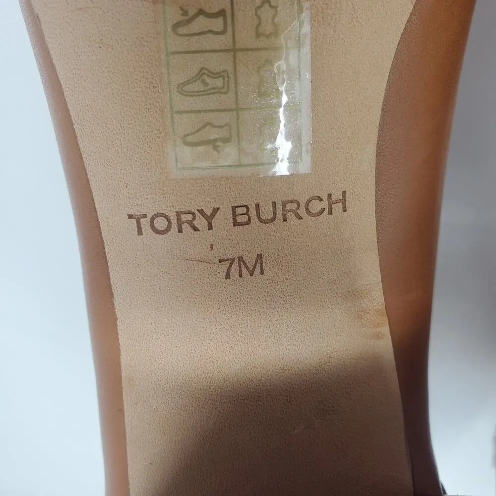 Tory Burch Kira 70MM Bootie Calf Leather Ankle Boots Mid Tan 59585 Size US 7 M